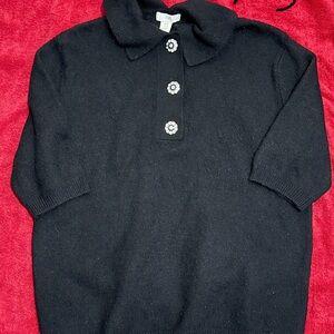 H&M Black Collared Top with Floral Buttons